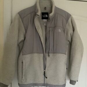 Gray North face jacket well worn